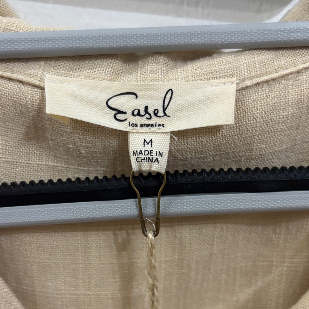 Easel Linen Blend Beige Button Down Shirt Dress - Picture 4 of 9